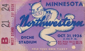 1936_College Football Art_Northwestern Wildcats vs. Minnesota_Historic Dyche Stadium_Evanston Ticket